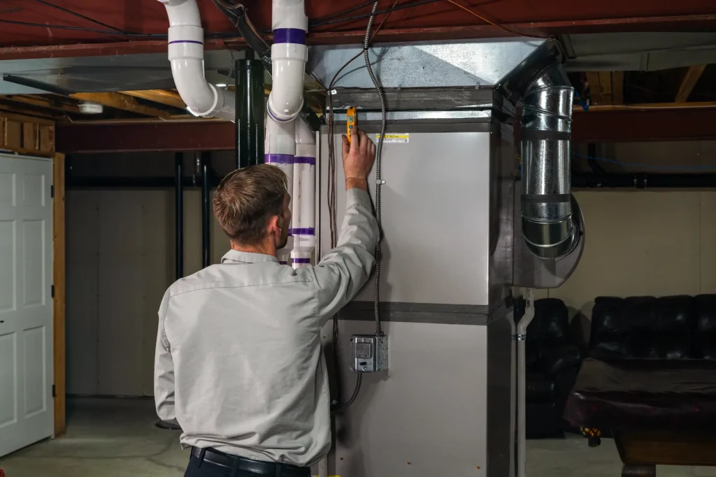 M&M technician repairing a furnace in Longmont, CO