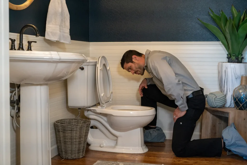 M&M plumber repairing a toilet